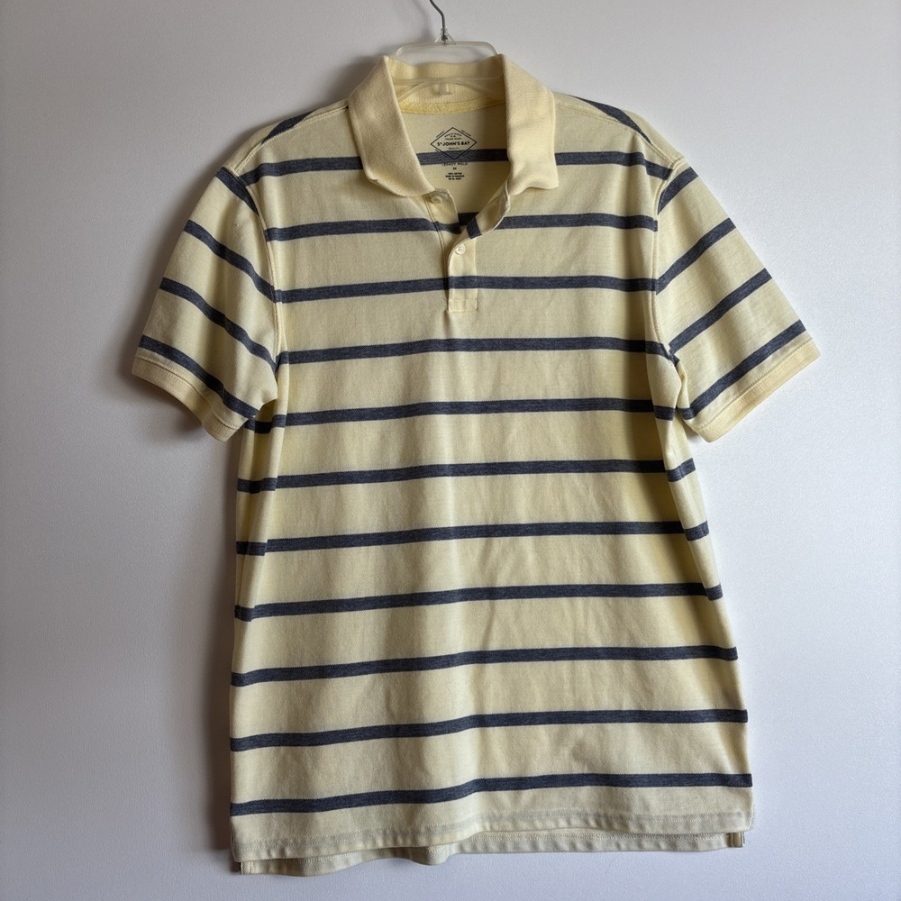 St Johns Bay Blue And Cream Mens Polo Shirt Size Medium Golf Preppy